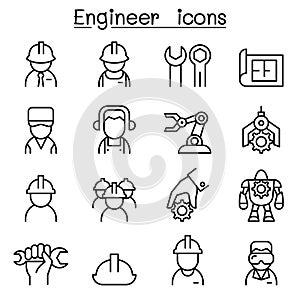 Engineer icon set in thin line style