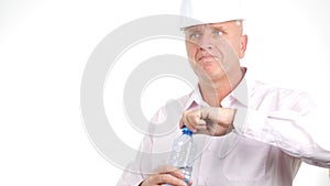 Engineer Image Drinking Fresh Water from a Bottle