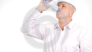 Engineer Image Drinking Fresh Water from a Bottle
