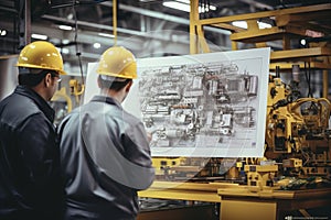 Engineer industrial helmet men working factory