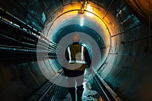Engineer Inspects Underground Tunnel background