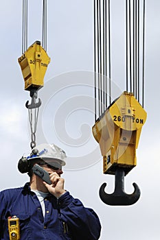 Engineer and large crane hooks