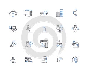 Engineer line icons collection. Innovator, Designer, Builder, Creator, Problem-solver, Optimizer, Mechanic vector and photo