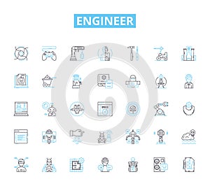 Engineer linear icons set. Inventive, Analytical, Innovative, Skilled, Detail-oriented, Logical, Precise line vector and