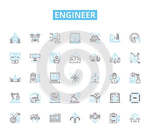 Engineer linear icons set. Inventive, Analytical, Innovative, Skilled, Detail-oriented, Logical, Precise line vector and