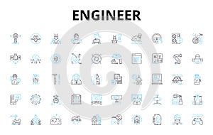 Engineer linear icons set. Inventive, Analytical, Innovative, Skilled, Detail-oriented, Logical, Precise vector symbols