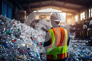 Engineer looking on the plastic bottle in the recycling industry. Generative AI