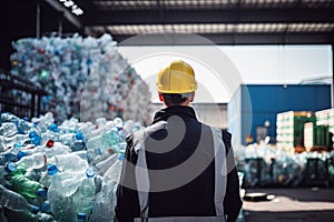 Engineer looking on the plastic bottle in the recycling industry. Generative AI