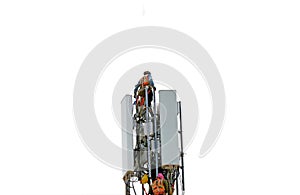 Engineer maintenance on telecommunication tower doing ordinary maintenance & control to an antenna for communication, 3G, 4G and 5