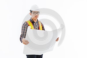 Engineer man standing yellow helmet