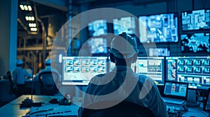 Engineer manager Industrial workers in control room