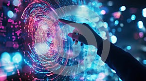 Engineer managing innovative manufacturing process using touchscreen interface