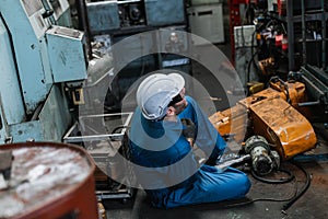 Engineer men wearing uniform accident on floor from work.