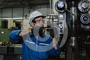 Engineer men wearing uniform safety in factory.