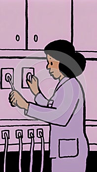 Engineer operating electrical switches in a control room