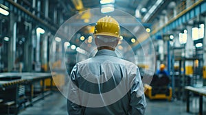 Engineer overseeing production line in an industrial factory