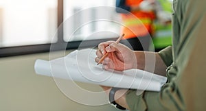 Engineer planing and working on table construction working at office