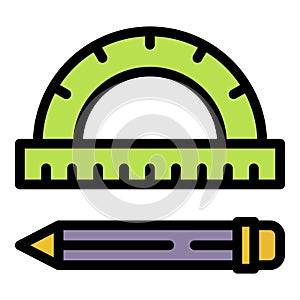 Engineer protractor pen icon color outline vector