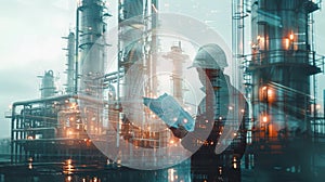 The engineer with blueprint. AI generated