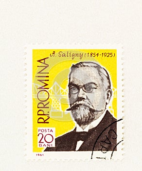 Engineer Saligny Portrait on Romania Stamp