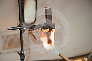 Engineer set up and testing old machine in factory