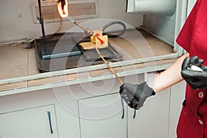 Engineer set up and testing old machine in factory