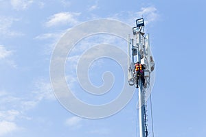 Engineer setup high technology signal tower 4G 5G