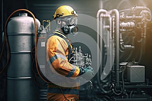 Engineer technician worker wearing safety PPE uniform that reading and recording data from display monitor, industrial controlling