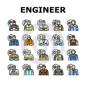 engineer technology work man icons set vector