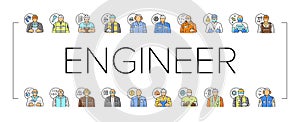 engineer technology work man icons set vector