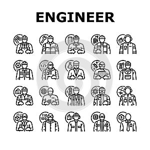 engineer technology work man icons set vector