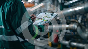 The engineer inspecting machinery.AI generated image