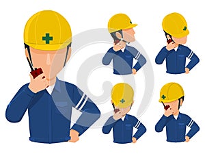 Engineer use walkies talkie