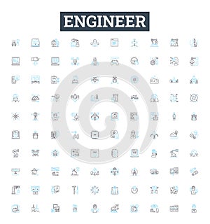 Engineer vector line icons set. Engineer, Technical, Mechanical, Structural, Electrical, Design, Civil illustration