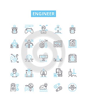 Engineer vector line icons set. Engineer, Technical, Mechanical, Structural, Electrical, Design, Civil illustration