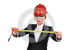 Engineer woman with tape measure