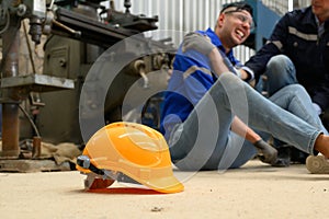 Engineer worker with accident at factory