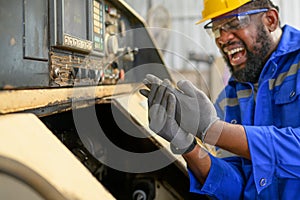 Engineer worker with accident at factory