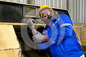 Engineer worker with accident at factory