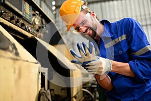 Engineer worker with accident at factory