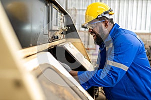 Engineer worker with accident at factory