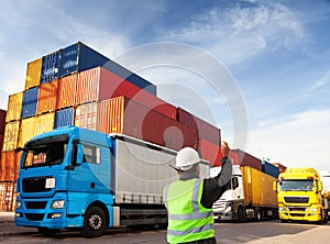 Engineer/worker/freight forwarder working on container terminal port/harbour