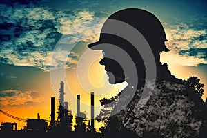 engineer worker silhouette and industry factory multiple image