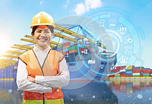 Engineer or worker work at container terminal port