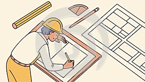 Engineer Working on Blueprint, Construction Planning, vector design Generative AI