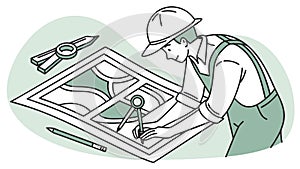 Engineer Working on Blueprint Vector Illustration, Construction Design, vector design Generative AI