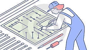 Engineer Working on Circuit Board Electronic Design, vector design Generative AI