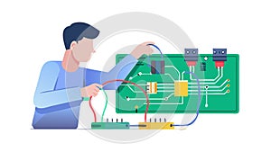 Engineer working on a circuit board, electronics design, vector design Generative AI