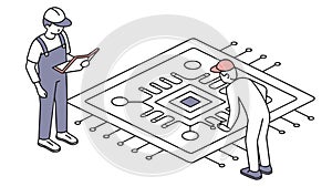 Engineer Working on Circuit Board, Electronics and Technology Design, vector design Generative AI