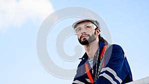 Engineer working with confident. Worker outdoor working. Mega project construction. photo